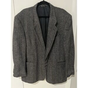 Hill House Blazer Men 46R‎ Black Gray Mixed Colors Pattern Plaid Tweed Wool